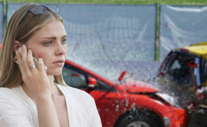 Woman calling collison center in Greenwich, CT