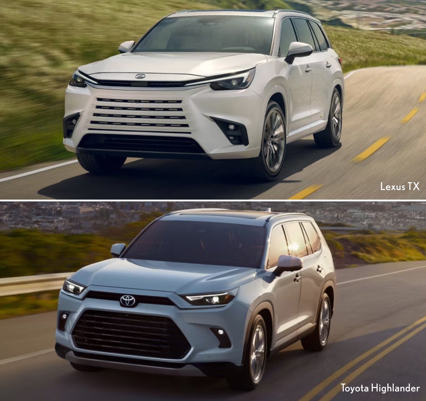 Lexus TX and Toyota Highlander front view comparison