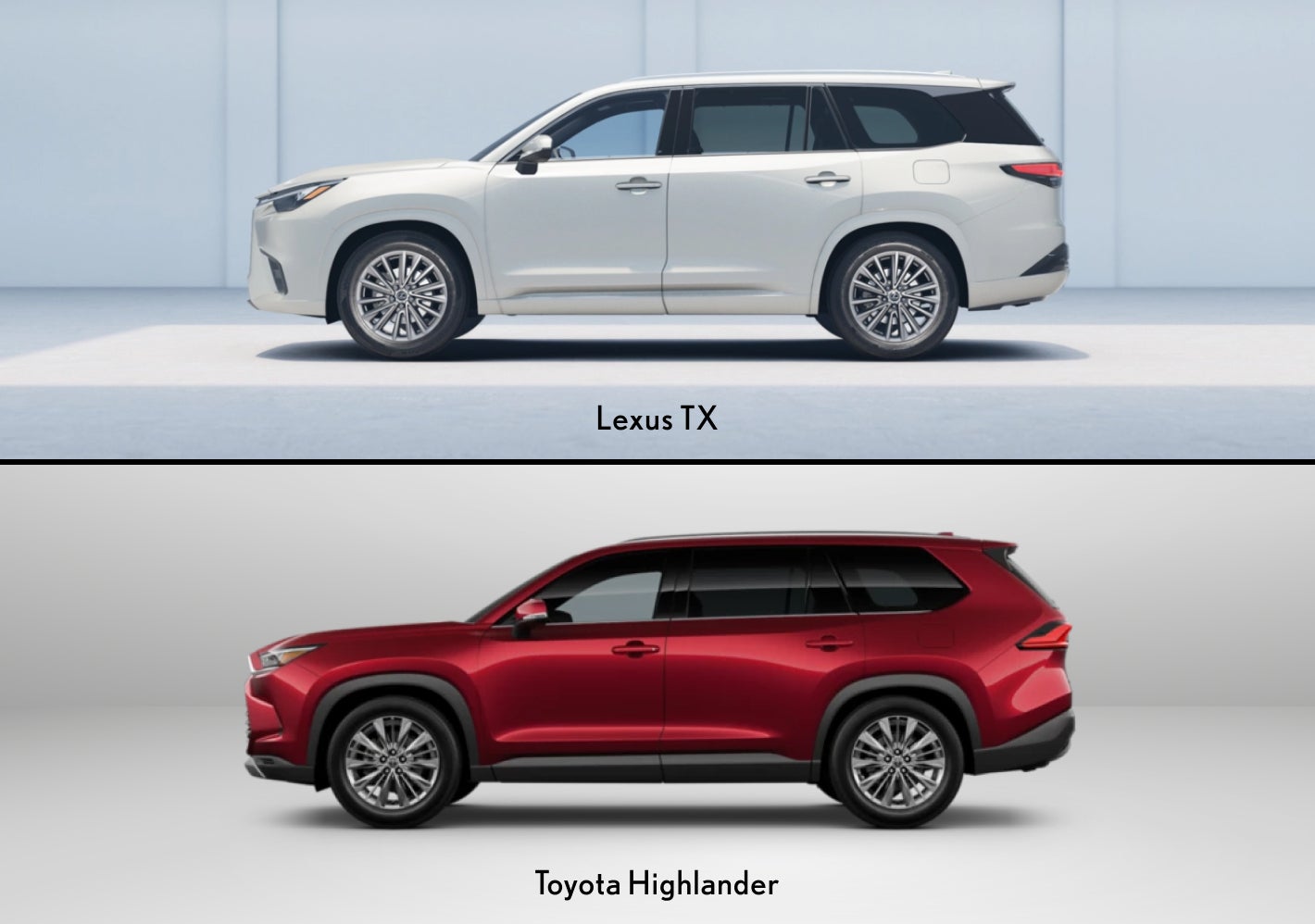 Lexus TX and Toyota Grand Highlander side view comparison